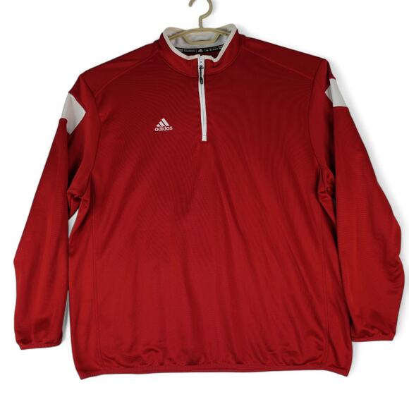 Adidas Golf Quarter Zip Mens 2XL Climalite Red White Long Sleeve 2014 6834A 14
